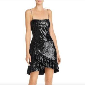 Likely NWT Lilia Ruffle Black Sequin Mini Dress- Size 10